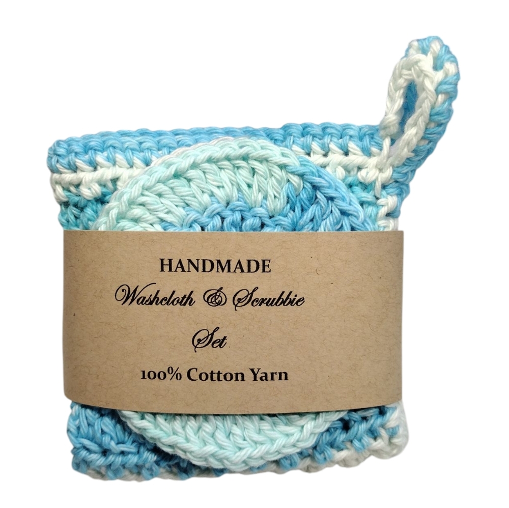 Handmade 100% Cotton Washcloth and Scrubbie Set
